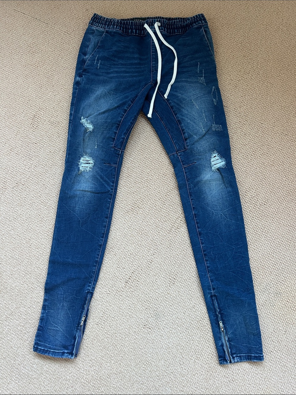 Pacsun distressed Dark Blue Slim Jogger Jeans with Drawstring Waist